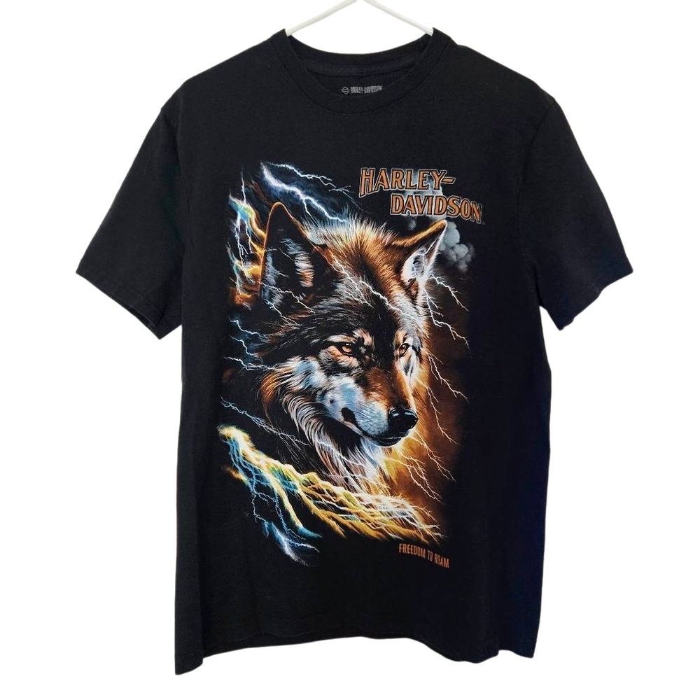 Harley Davidson Wolf Freedom To Roam Black Cotton T-Shirt Men's Size Medium